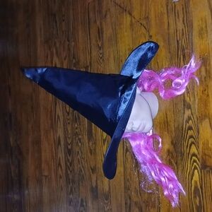 Witch hat with attached pink hair